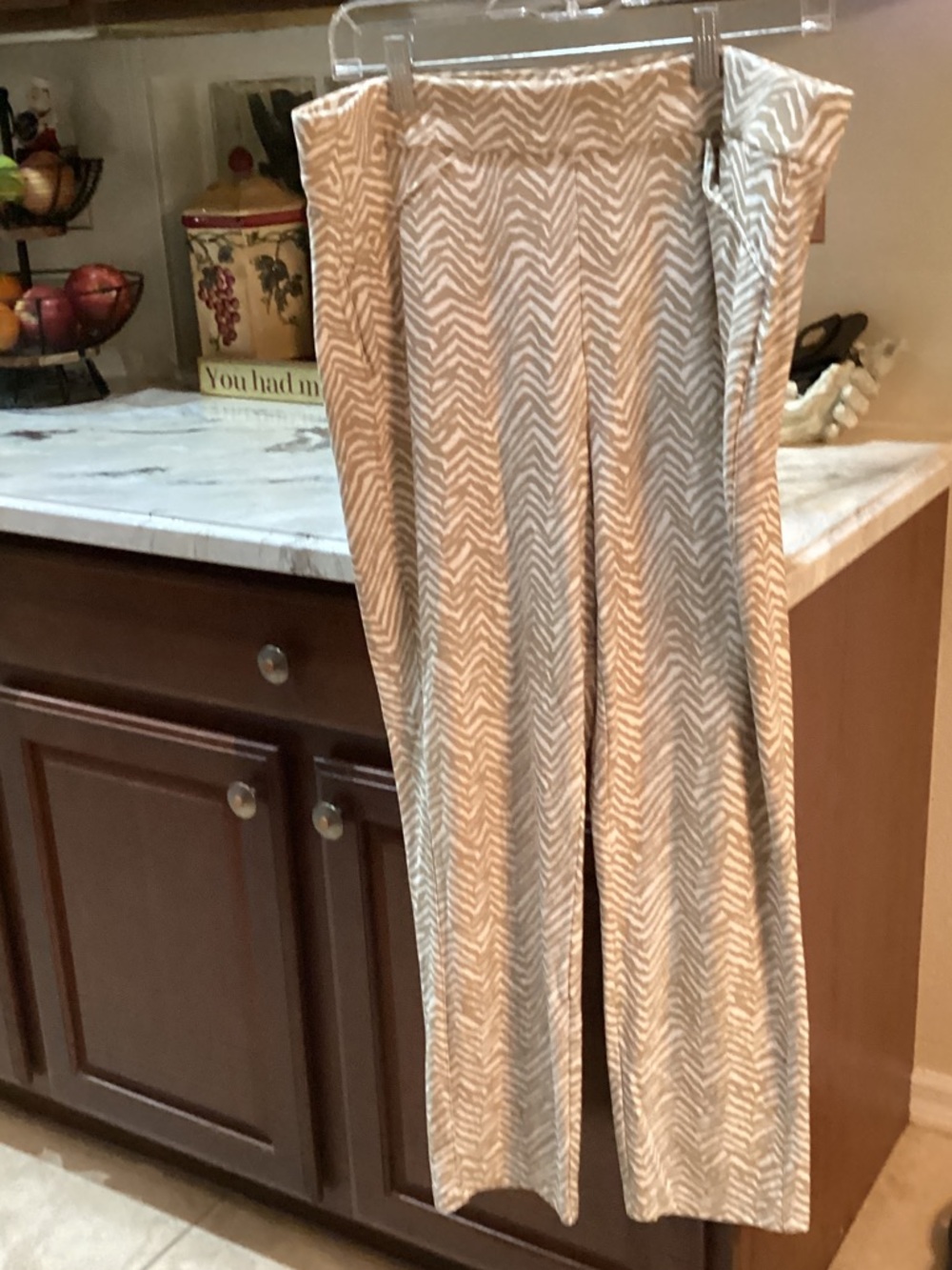 Chico's Tan Chevron  Pants 27” Inseam, Pull On.